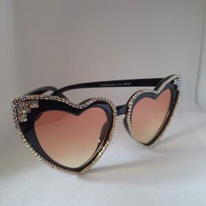 Heart-Shaped Black Sunglasses with Rhinestones
